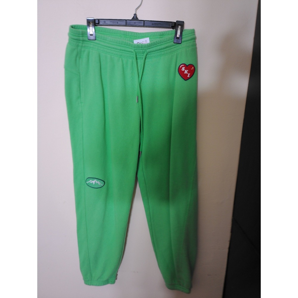 Aerie Sweatpants Women Medium Green Ski Graphic Patches Joggers Whimsical Cozy